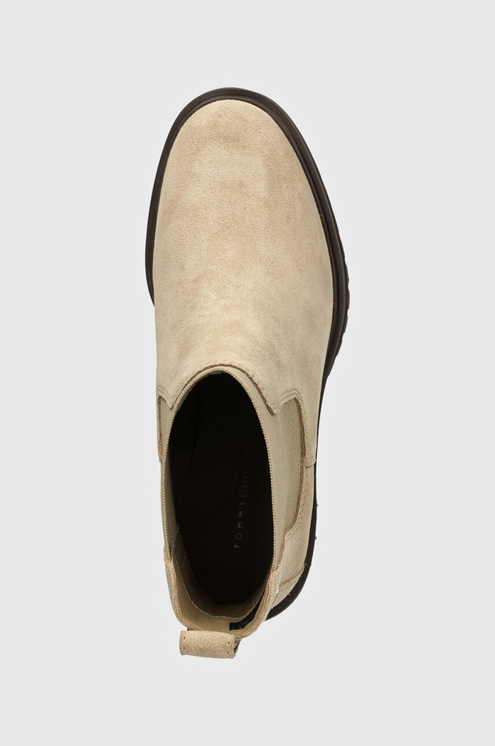 Tommy Hilfiger sztyblety zamszowe FLAG MID HEEL SUEDE CHELSEA beżowy FW0FW08429