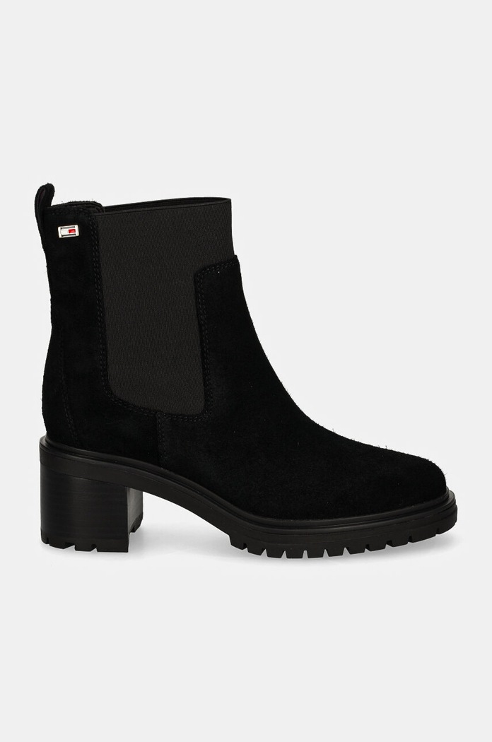 Gležnjače od brušene kože Tommy Hilfiger FLAG MID HEEL SUEDE CHELSEA FW0FW08429 crna NC24