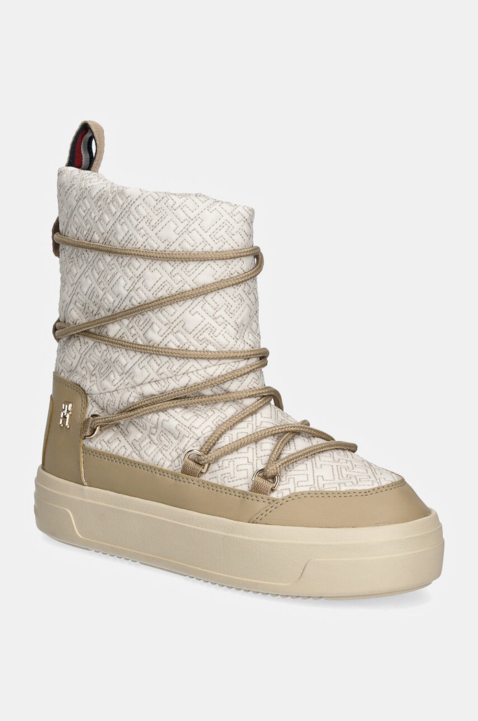 Μπότες χιονιού Tommy Hilfiger LACE-UP MONOGRAM SNOWBOOT συνθετικό μπεζ FW0FW08430