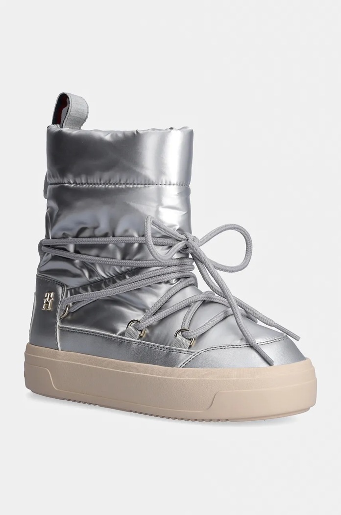 Μπότες χιονιού Tommy Hilfiger LACE-UP METALLIC SNOWBOOT απομίμηση λείου δέρματος ασημί FW0FW08442
