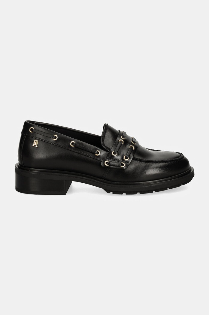 Tommy Hilfiger mocasini de piele NAUTICAL EYELETS LEATHER LOAFER FW0FW08148 negru AW24