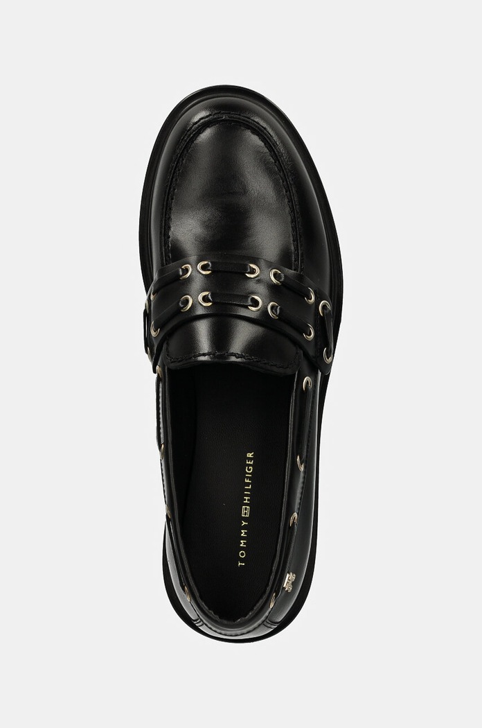 Tommy Hilfiger mocasini de piele NAUTICAL EYELETS LEATHER LOAFER negru FW0FW08148