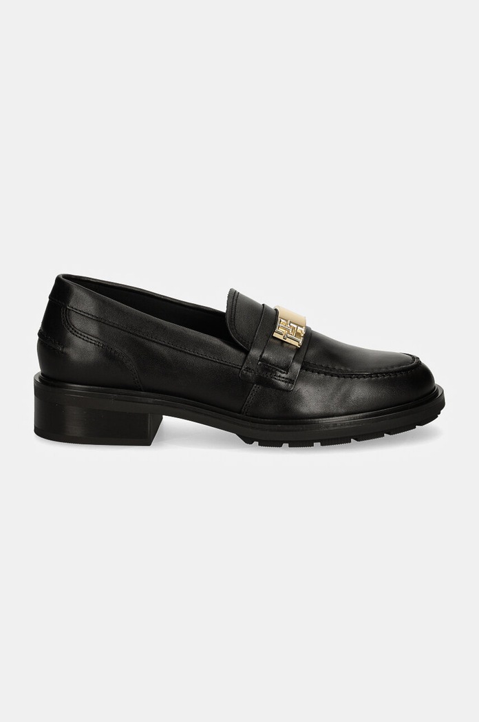 Tommy Hilfiger mokasyny skórzane TH LOGO LEATHER LOAFER FW0FW08257 czarny AW24