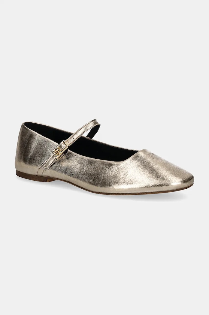 Kožené baleríny Tommy Hilfiger PARTY MARYJANE BALLERINA METAL zlatá FW0FW08315