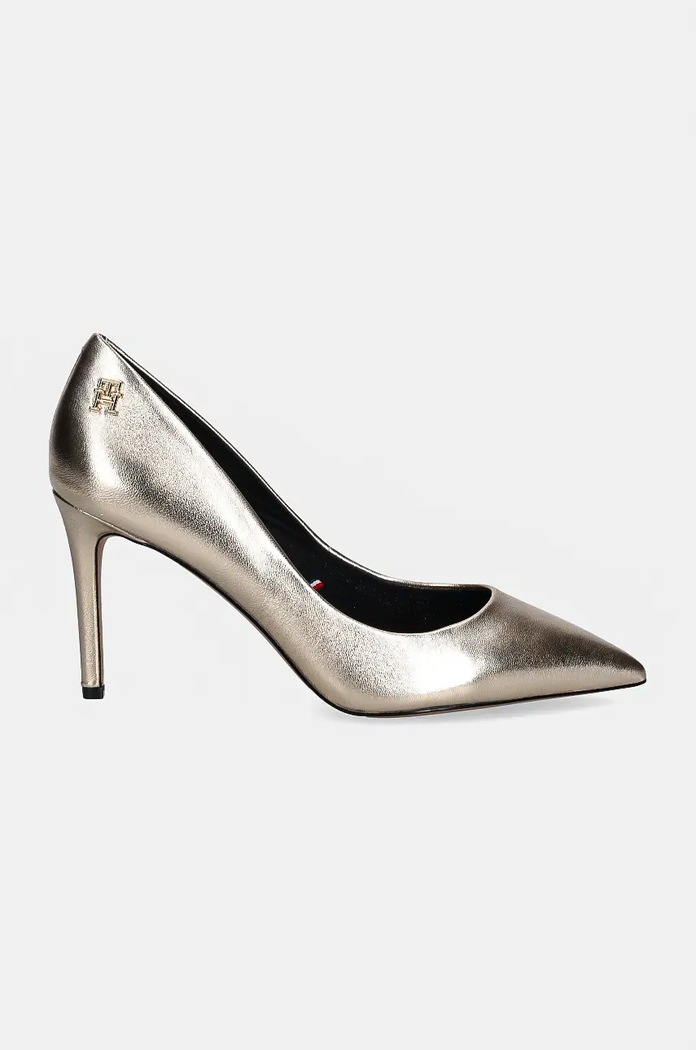 Tommy Hilfiger szpilki skórzane PARTY POINTED METALLIC PUMP FW0FW08156 złoty SS25