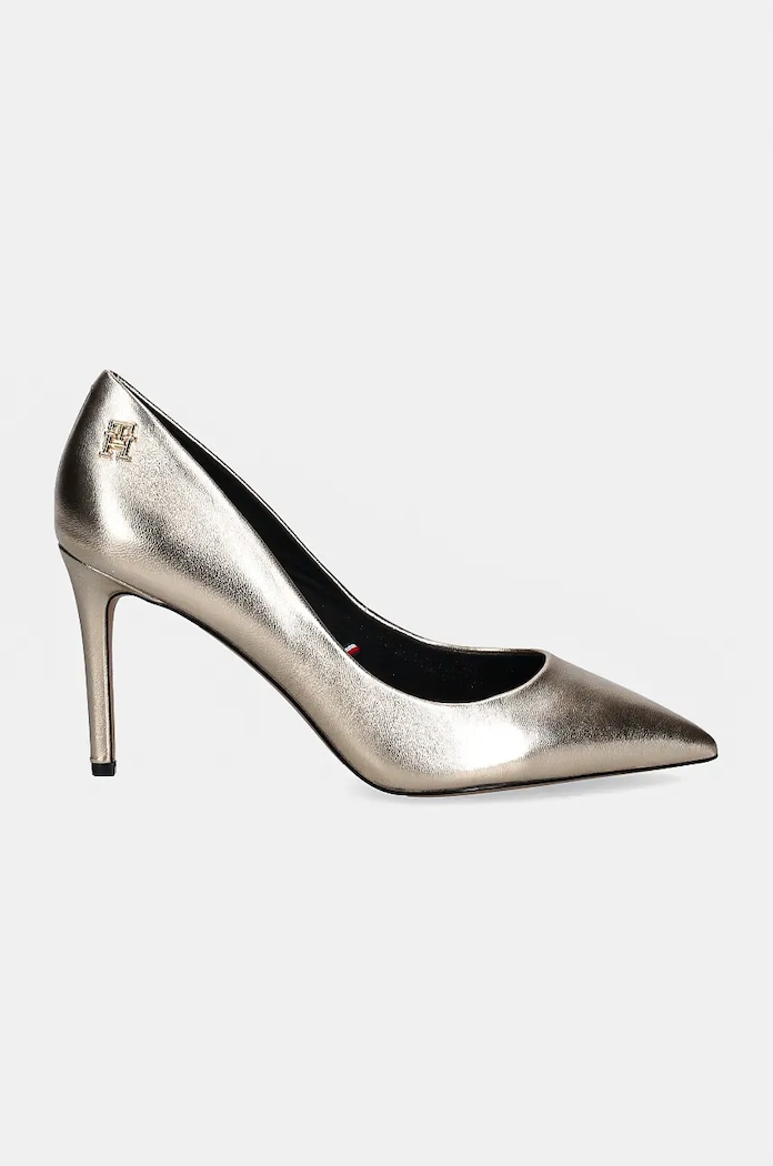 Tommy Hilfiger szpilki skórzane PARTY POINTED METALLIC PUMP FW0FW08156 złoty SS25
