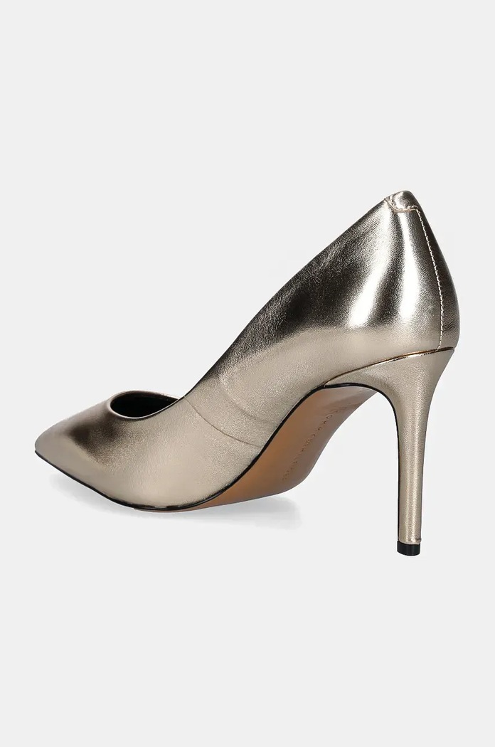 Obuwie Tommy Hilfiger szpilki skórzane PARTY POINTED METALLIC PUMP FW0FW08156 złoty