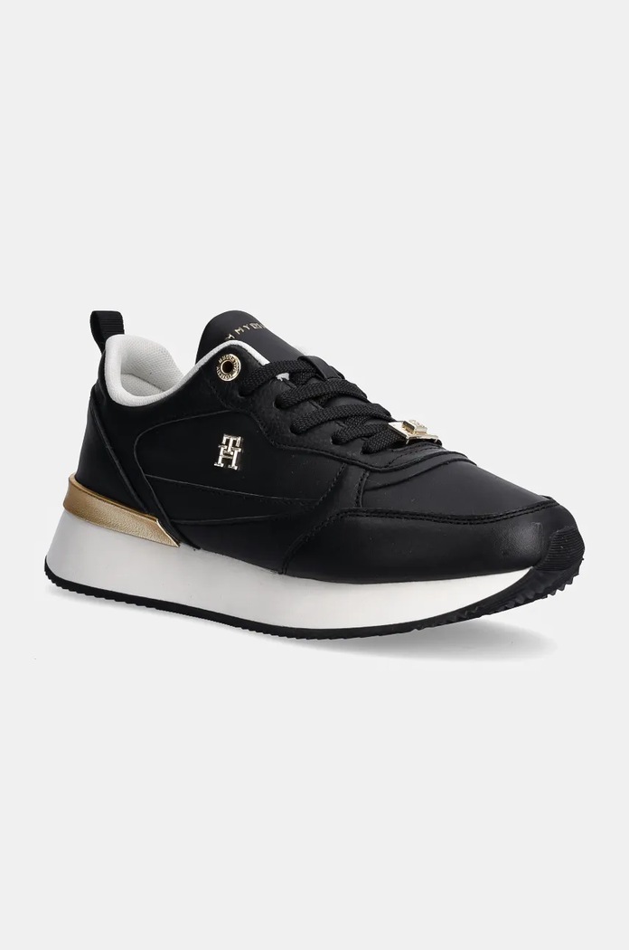 Δερμάτινα sneakers Tommy Hilfiger FEMININE RUNNER πλατφόρμα μαύρο FW0FW08117