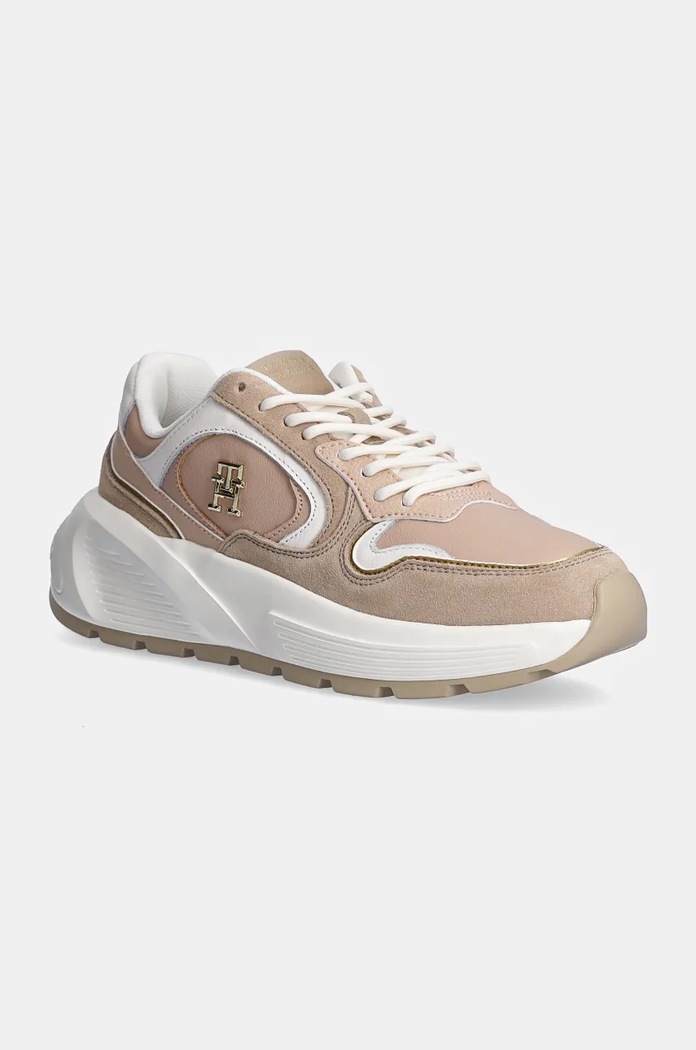 Kožené sneakers boty Tommy Hilfiger CHUNKY FASHION RUNNER přírodní kůže béžová FW0FW08129
