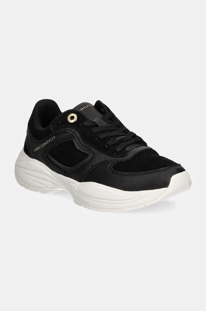 Tommy Hilfiger bőr sportcipő CHUNKY RUNNER velúr bőr fekete FW0FW08130