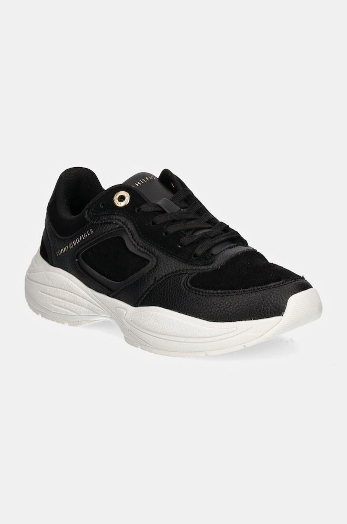 Tommy Hilfiger bőr sportcipő CHUNKY RUNNER velúr bőr fekete FW0FW08130