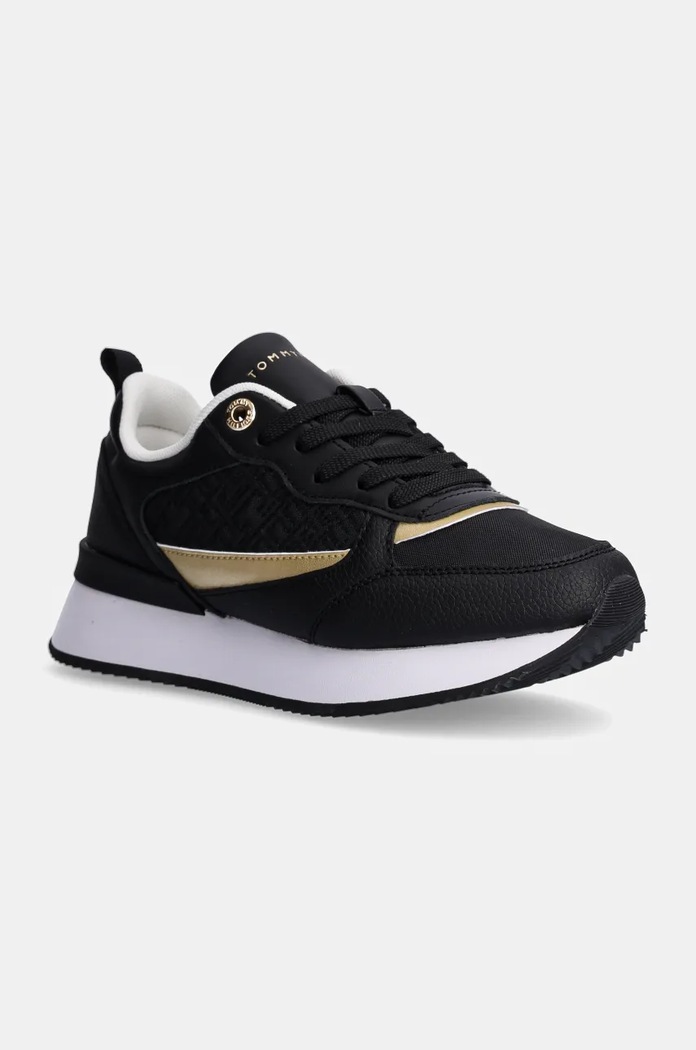 Sneakers boty Tommy Hilfiger MONOGRAM RUNNER přírodní kůže černá FW0FW08248