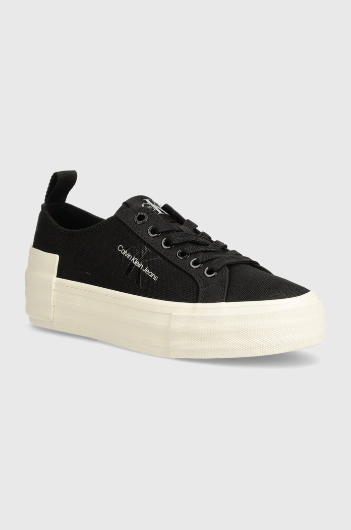 Calvin Klein Jeans tenisówki BOLD VULC FLATF LOW LACE MIX MTL Planet friendly czarny YW0YW01465