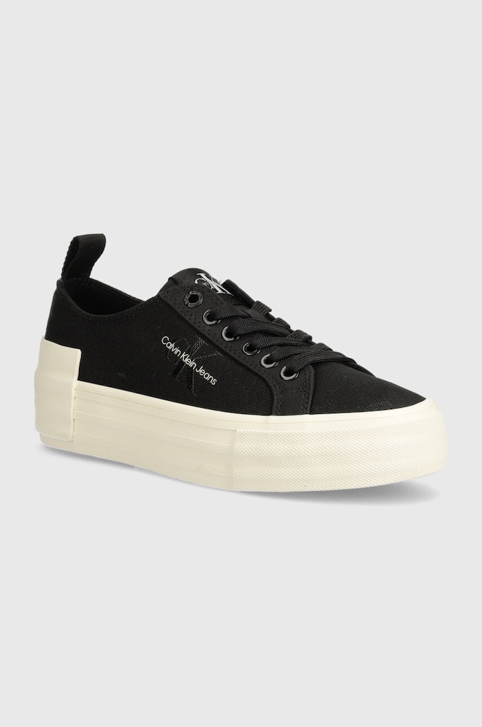 Calvin Klein Jeans tenisówki BOLD VULC FLATF LOW LACE MIX MTL Planet friendly czarny YW0YW01465
