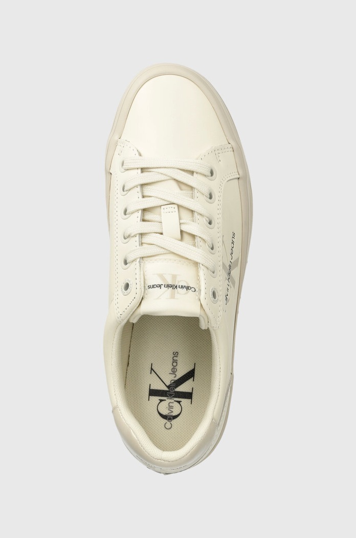 Kožené tenisky Calvin Klein Jeans VULC FLATFORM LACEUP LTH béžová YW0YW01474