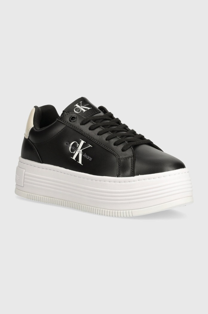 Tenisky Calvin Klein Jeans BOLD PLATF LOW LACE LTH ML MTL usňová koža čierna YW0YW01516