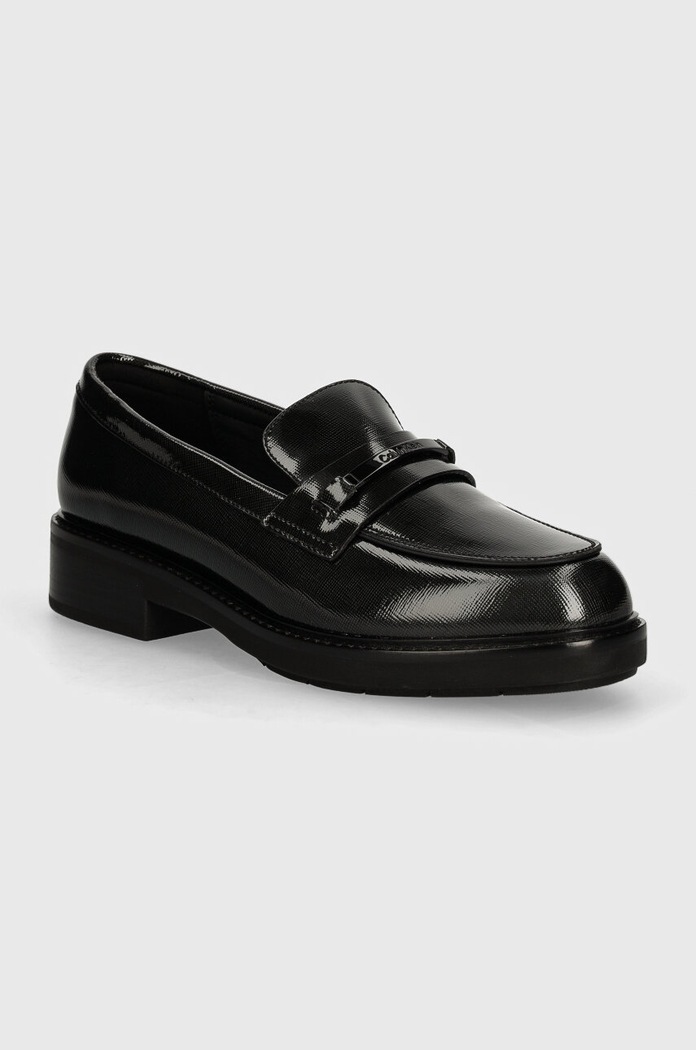 Calvin Klein mokasyny skórzane LOAFER W/M BAR SAFF LTH platforma czarny HW0HW02076