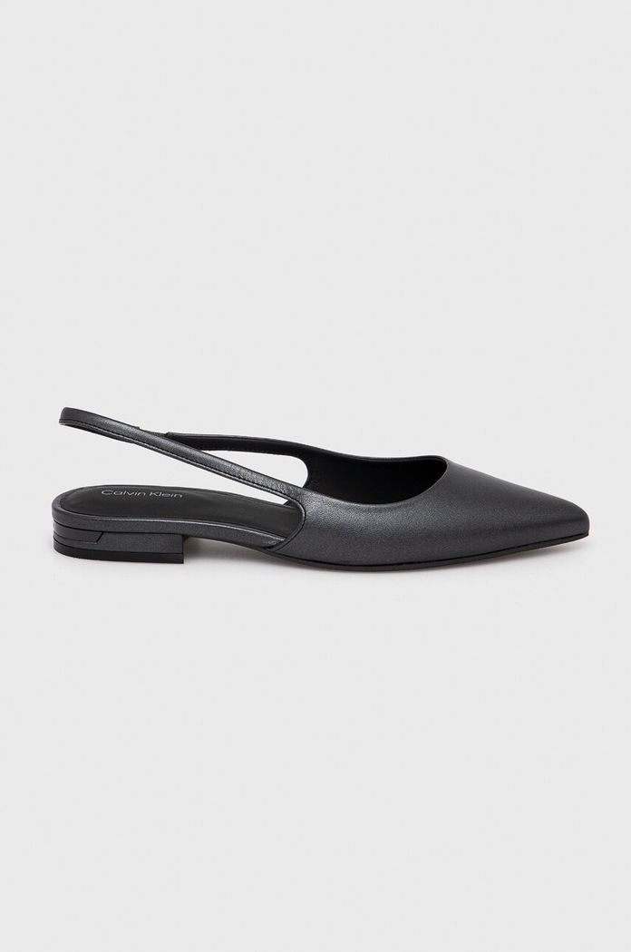 Calvin Klein baleriny skórzane FLAT SLINGBACK PUMP PEARL odkryta pięta czarny HW0HW02120