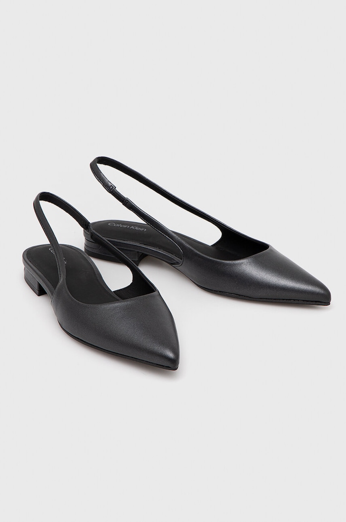 Obuwie Calvin Klein baleriny skórzane FLAT SLINGBACK PUMP PEARL HW0HW02120 czarny