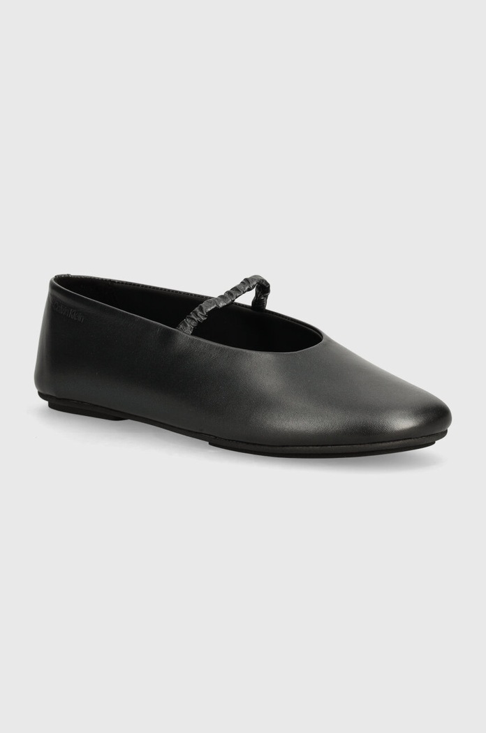 Usnjene balerinke Calvin Klein BALLERINA W/STRAP PEARL LTH črna HW0HW02136