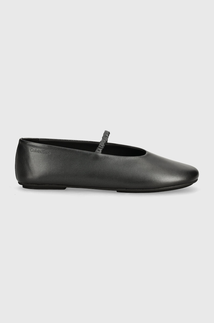 Usnjene balerinke Calvin Klein BALLERINA W/STRAP PEARL LTH HW0HW02136 črna AW24