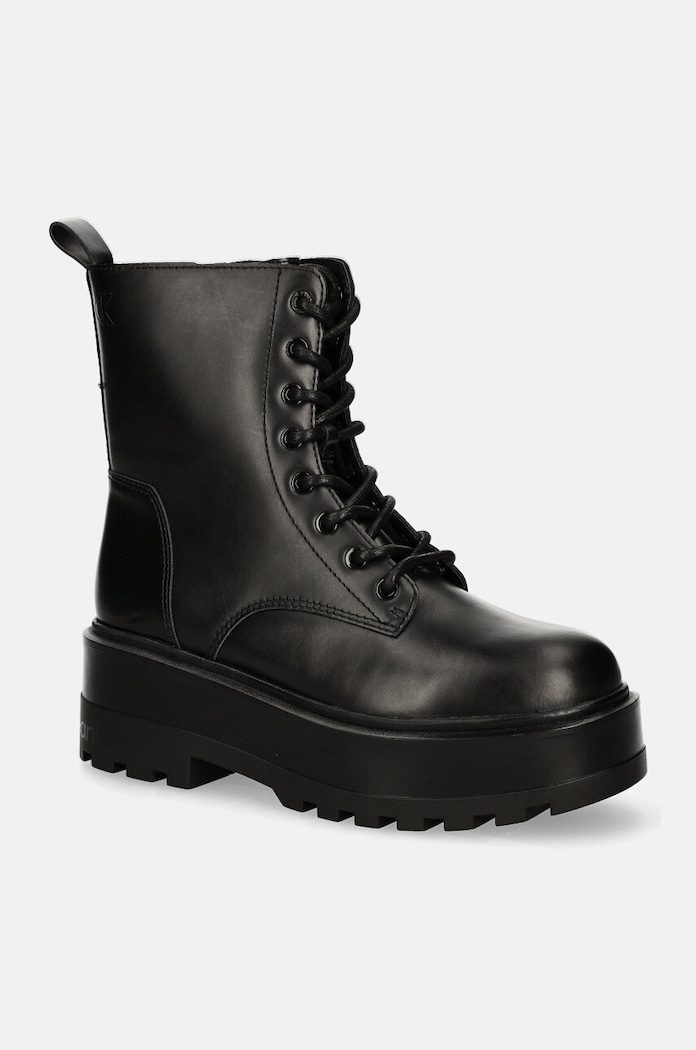 Кубинки Calvin Klein Jeans FLATFORM HIGH LACE UP MG DL гладка кожа черен YW0YW01535