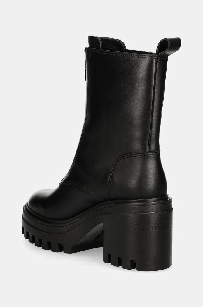 Încălțăminte Calvin Klein Jeans Cizme de piele CHUNKY HEELED ZIP BOOT LTH YW0YW01541 negru