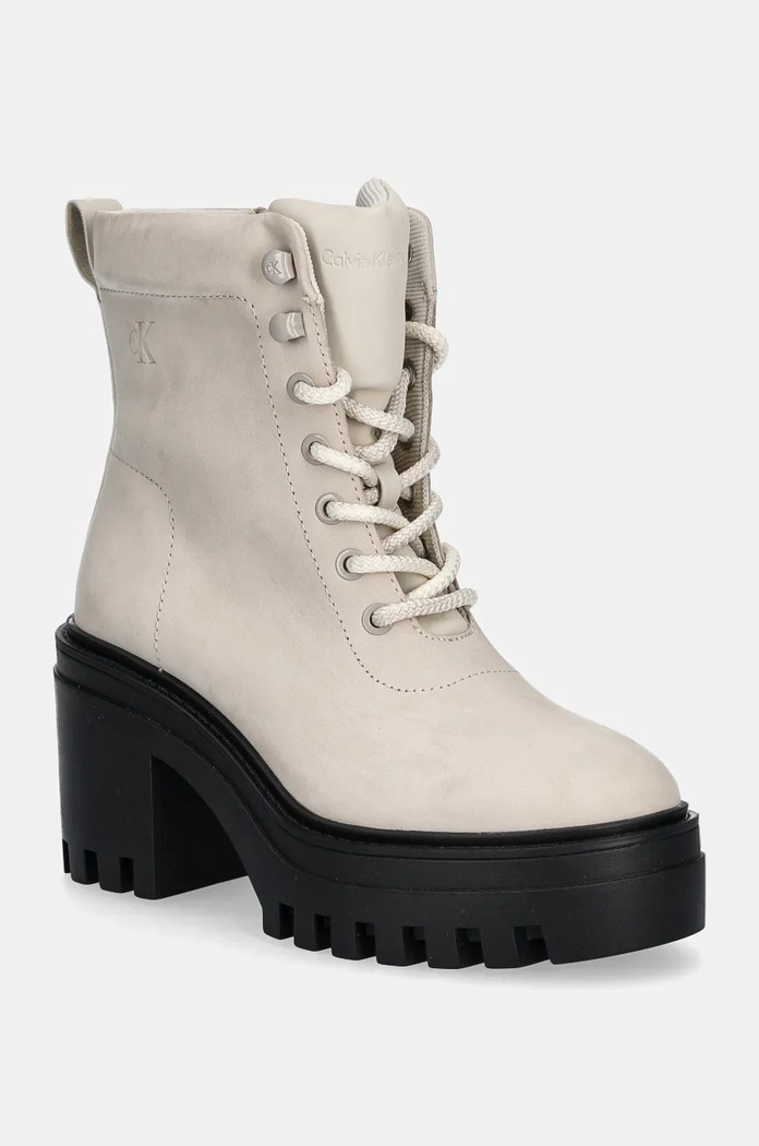 Členkové topánky Calvin Klein Jeans CHUNKY HEELED ZIP BOOT LTH nezateplené béžová YW0YW01548