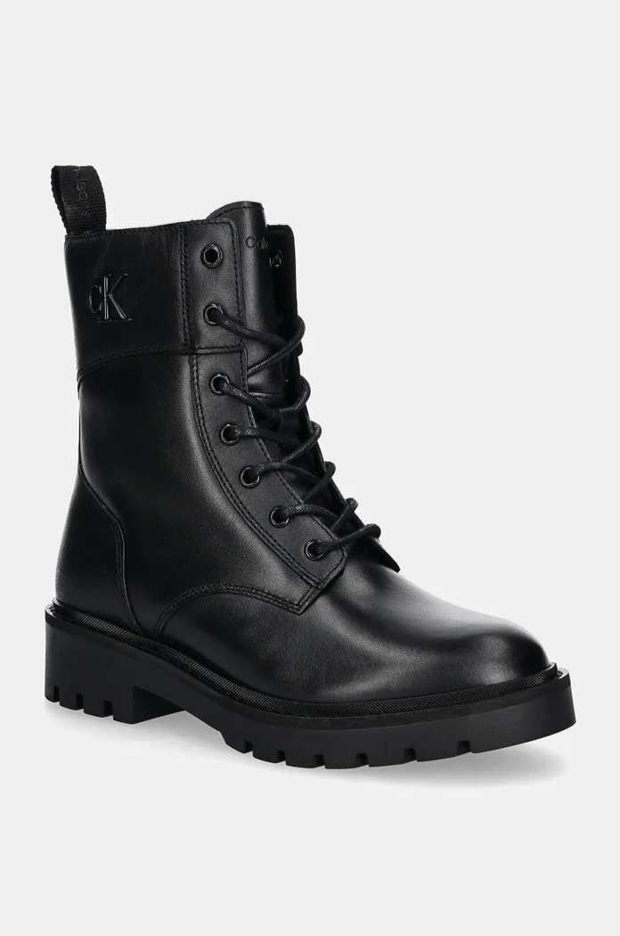 Кожени кубинки Calvin Klein Jeans COMBAT BOOT MID ZIP LTH IN CALF гладка кожа черен YW0YW01550