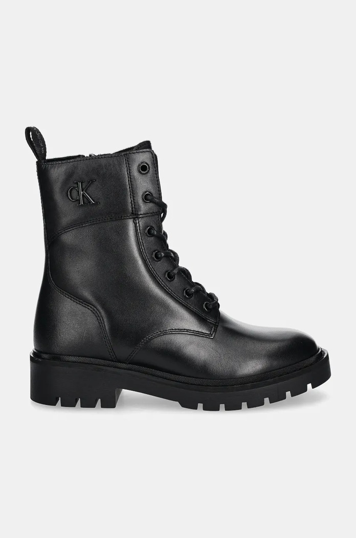 Кожени кубинки Calvin Klein Jeans COMBAT BOOT MID ZIP LTH IN CALF YW0YW01550 черен NC24