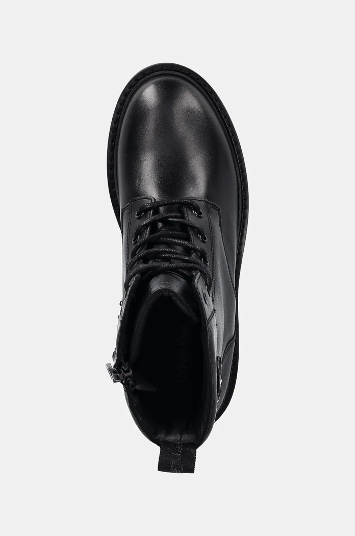 Кожени кубинки Calvin Klein Jeans COMBAT BOOT MID ZIP LTH IN CALF черен YW0YW01550