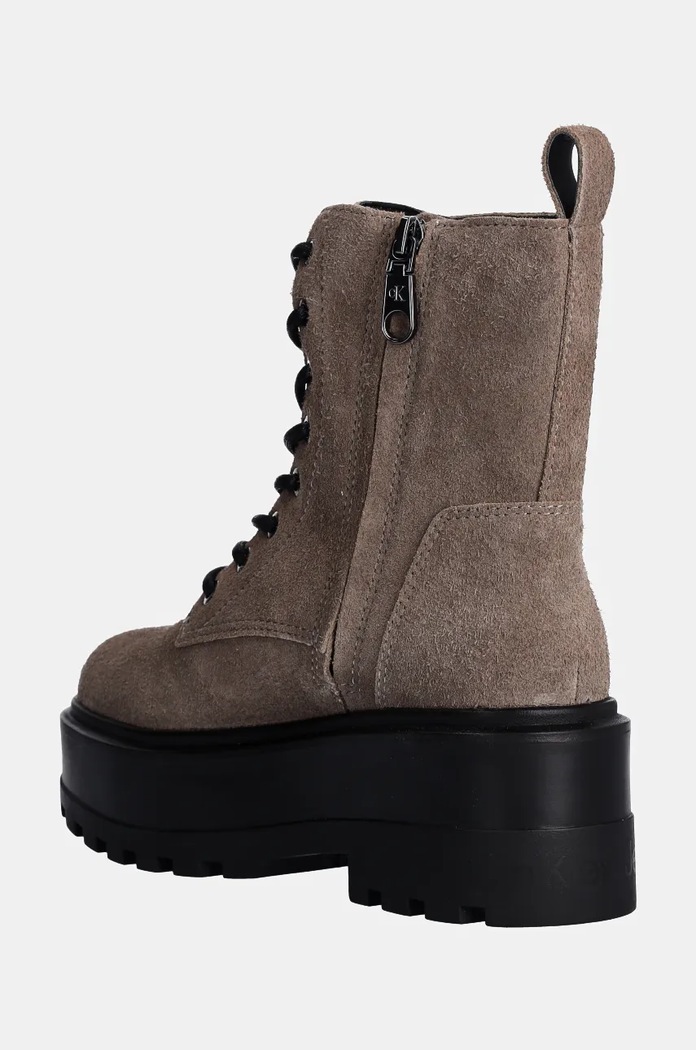 Obuwie Calvin Klein Jeans workery zamszowe FLATFORM ZIP LACEUP MG S YW0YW01554 brązowy