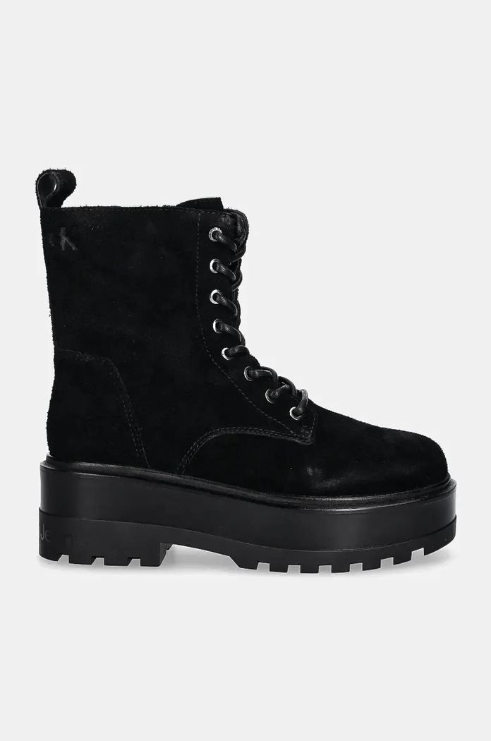 Nizki škornji iz semiša Calvin Klein Jeans FLATFORM ZIP LACEUP MG S YW0YW01554 črna NC24