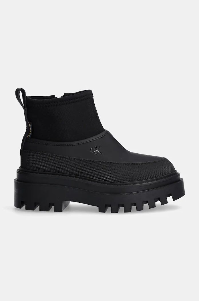Gležnarji Calvin Klein Jeans FLATFORM RAINBOOT LOW MG R YW0YW01560 črna NC24