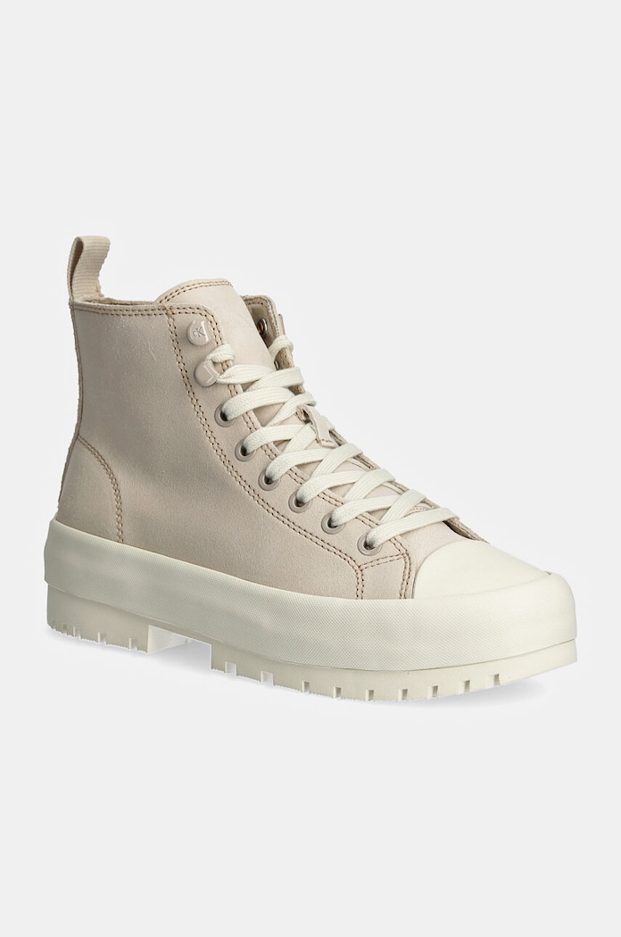 Велурени кецове Calvin Klein Jeans LUGGED HYBRID MID LACEUP SUEDE платформа бежов YW0YW01565