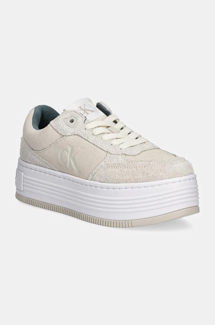 Tenisice od brušene kože Calvin Klein Jeans BOLD PLATF LACEUP LOW MG SUEDE platforma bež YW0YW01575