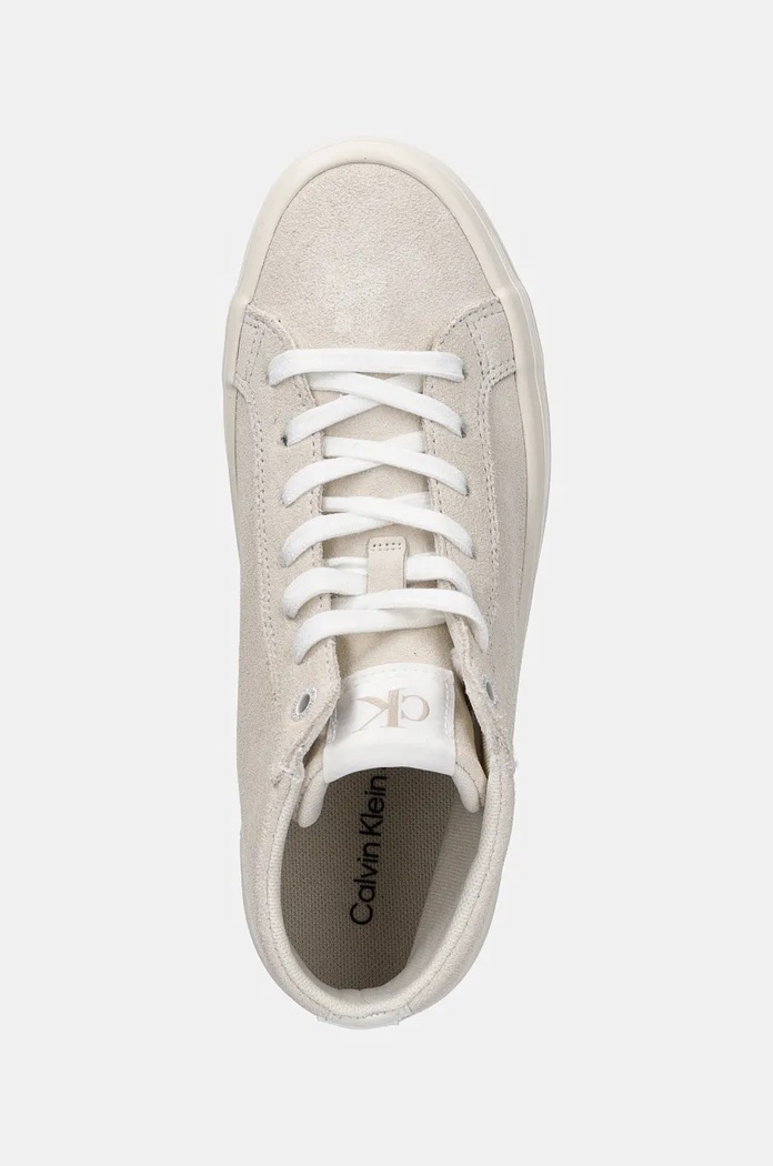Велурени кецове Calvin Klein Jeans VULC FLATFORM LACEUP MID MG S бежов YW0YW01584