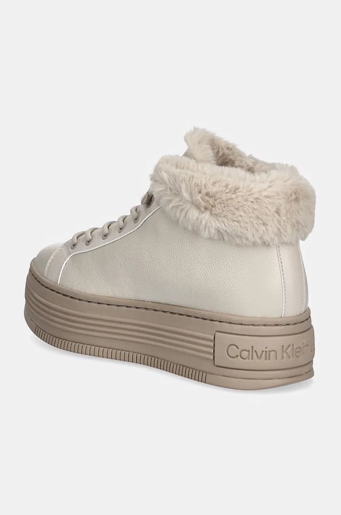 Boty Kožené boty Calvin Klein Jeans BOLD PLATF LOW LACEUP MG LTH YW0YW01590 béžová