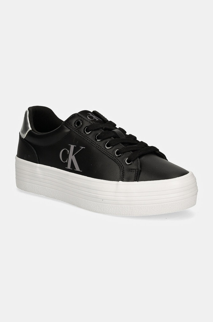 Calvin Klein Jeans sneakersy skórzane BOLD VULC FLATF LACEUP LTH platforma czarny YW0YW01688