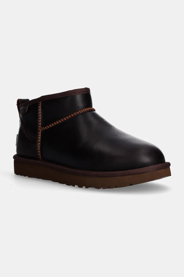 Kožené snehule UGG Classic Ultra Mini Lthr Regen zateplené hnedá 1163490.IWD