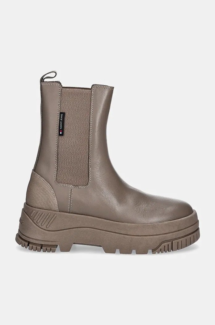 Δερμάτινες μπότες τσέλσι Tommy Jeans TJW CHELSEA FLATFORM BOOT EN0EN02597 καφέ NC24