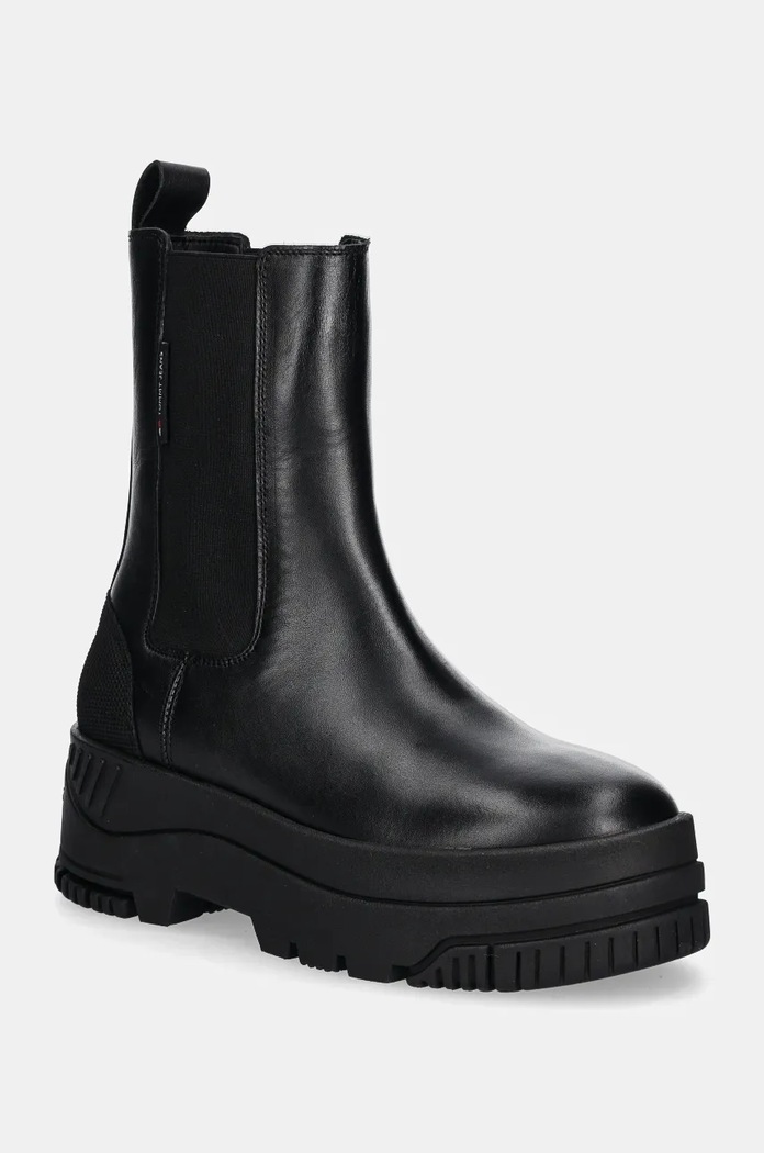 Δερμάτινες μπότες τσέλσι Tommy Jeans TJW CHELSEA FLATFORM BOOT 5-8 cm μαύρο EN0EN02597