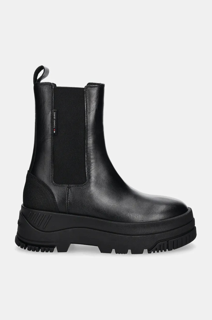 Δερμάτινες μπότες τσέλσι Tommy Jeans TJW CHELSEA FLATFORM BOOT EN0EN02597 μαύρο NC24