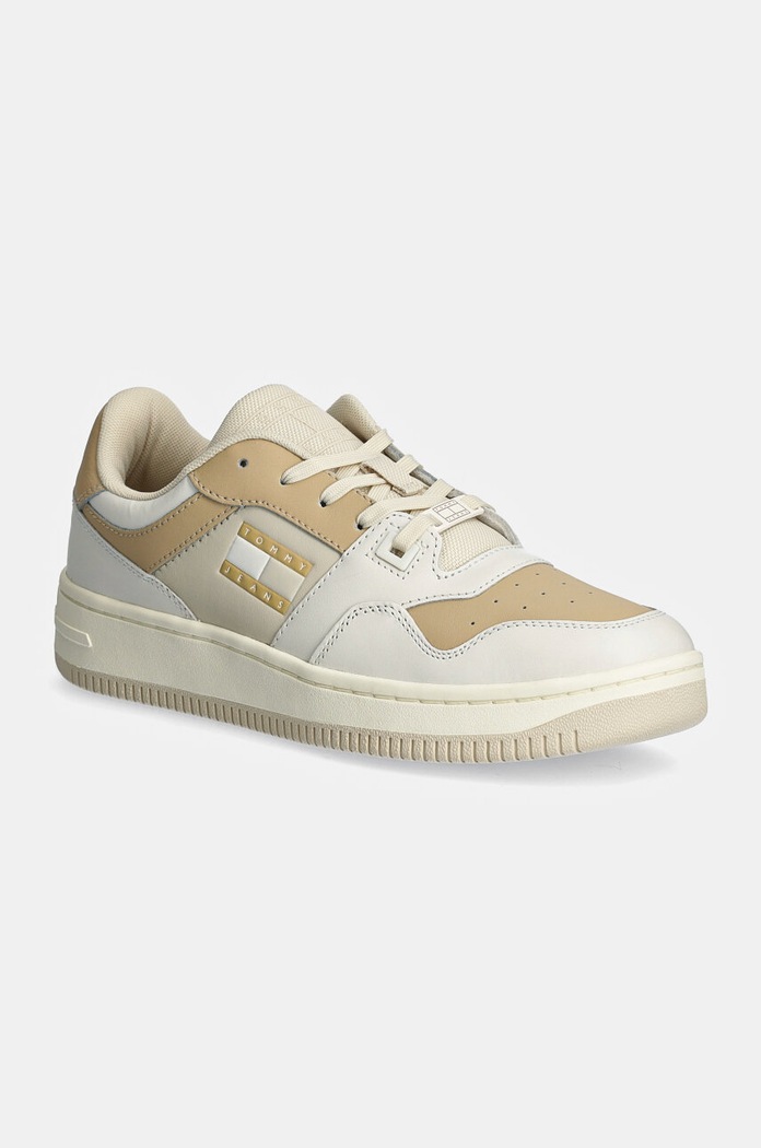Tenisky Tommy Jeans TJW RETRO BASKET TONAL LOGO usňová koža béžová EN0EN02606
