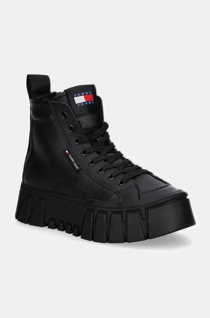 Kožené sneakers boty Tommy Jeans TJW VULC FLATFORM MC WL platforma černá EN0EN02609