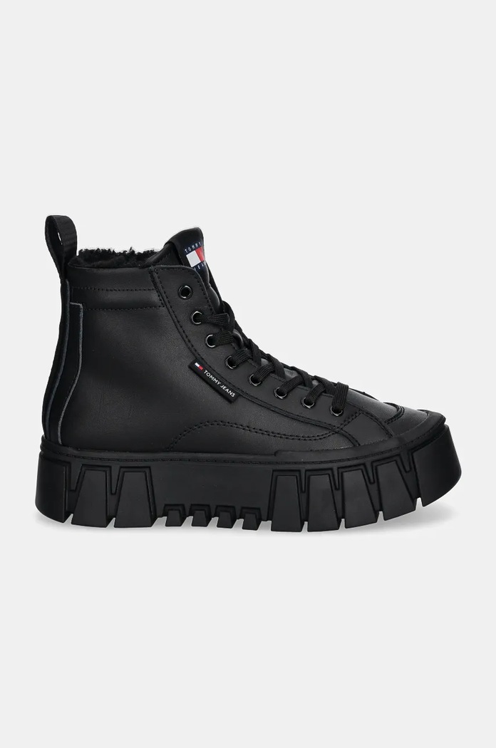 Kožené sneakers boty Tommy Jeans TJW VULC FLATFORM MC WL EN0EN02609 černá NC24