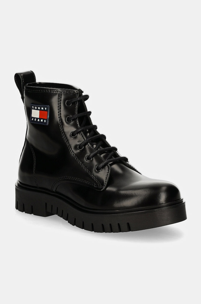 Δερμάτινα workers Tommy Jeans TJW LACE UP BOOT ίσια πλατφόρμα μαύρο EN0EN02624