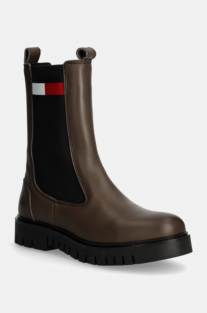Tommy Jeans sztyblety skórzane TJW LONG CHELSEA BOOT nieocieplane brązowy EN0EN02625