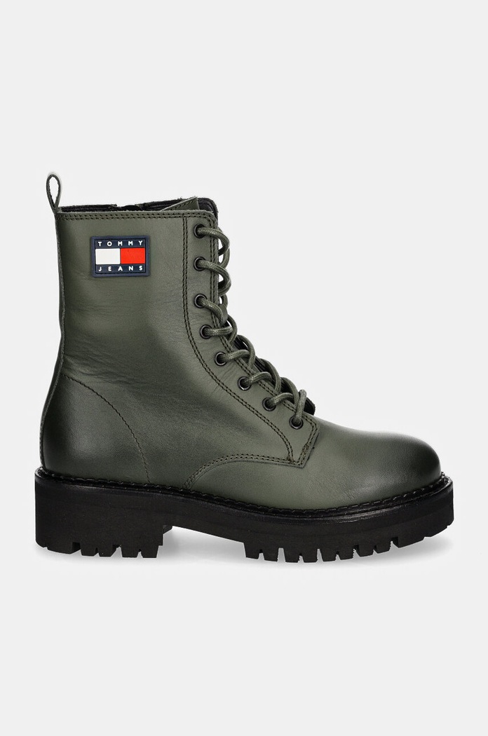 Кожени кубинки Tommy Jeans TJW URBAN LACE UP BOOT EN0EN02628 зелен AW24