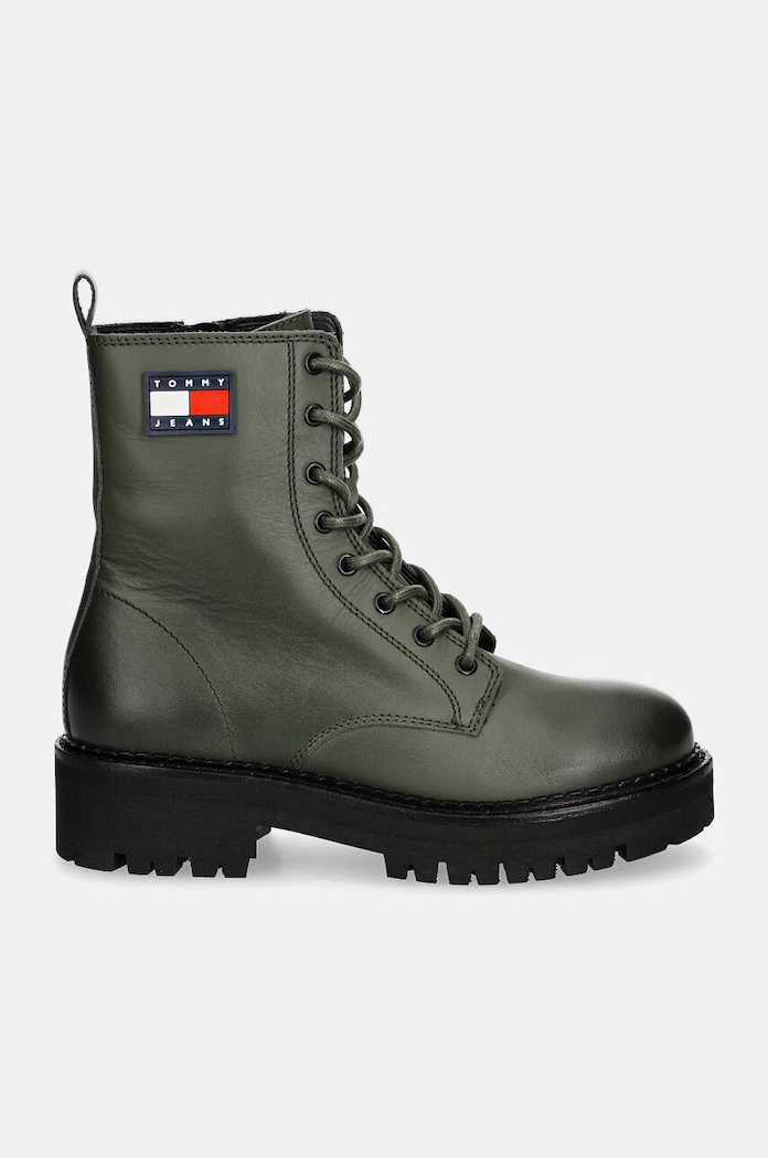 Кожени кубинки Tommy Jeans TJW URBAN LACE UP BOOT EN0EN02628 зелен AW24